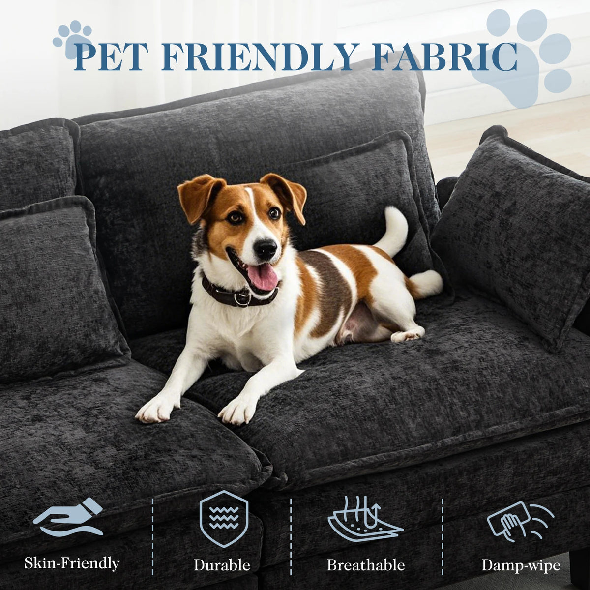 TCGBKAF 77.6 inch L Shape Cloud Couch, 2-Seater Chenille Modular Sectional Sofa with Ottoman, Deep Seat Upholstered Sofa with Pillows for Home Living Room Apartment