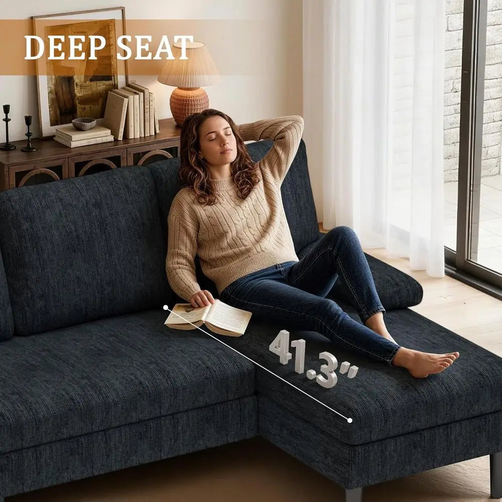 U-Shaped Sectional Couches for Living Room, 101 Inch Sofa with Double Chaise Lounge, Comfy Chenille Fabric 4-Seat Couch Set