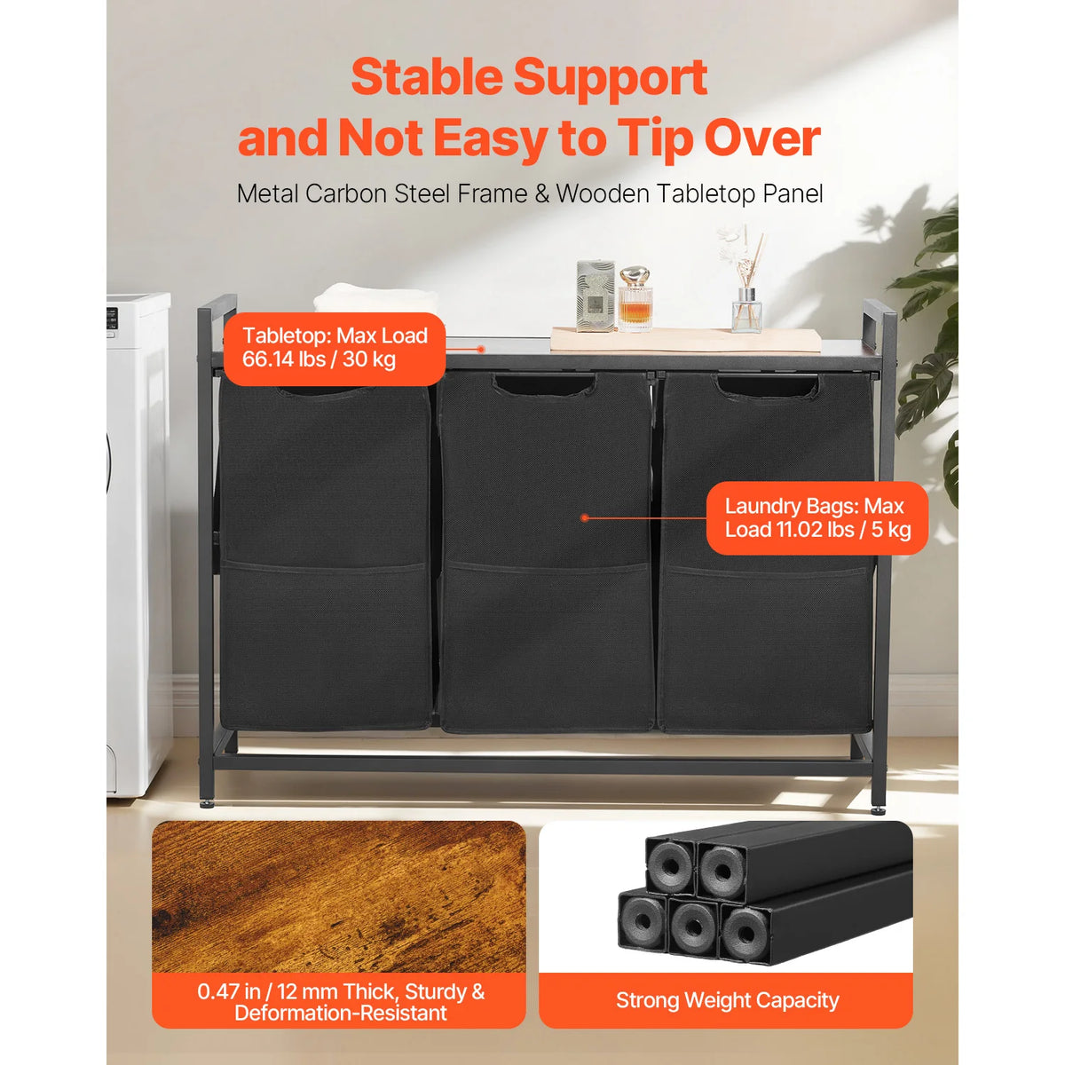 Laundry Sorter Large Laundry Hamper with Metal Frame Freestanding Storage Organizer Baskets for Dirty Clothes, Bathroom