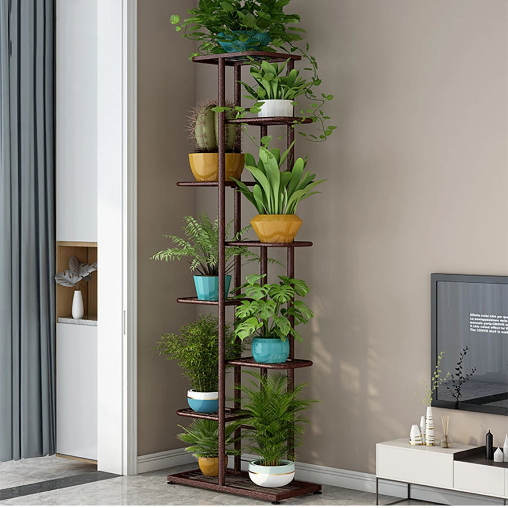8 Tiers Metal Plant Stand, Indoor Outdoor 9 Potted Plant Holders, Tiered Plant Shelf, Metal Flower Display Rack For Garden