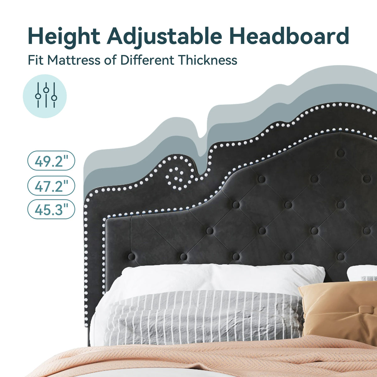 Full/Queen/King Size Velvet Bed Frame with Adjustable Tiara Headboard, Diamond Tufted Upholstered Platform Bed