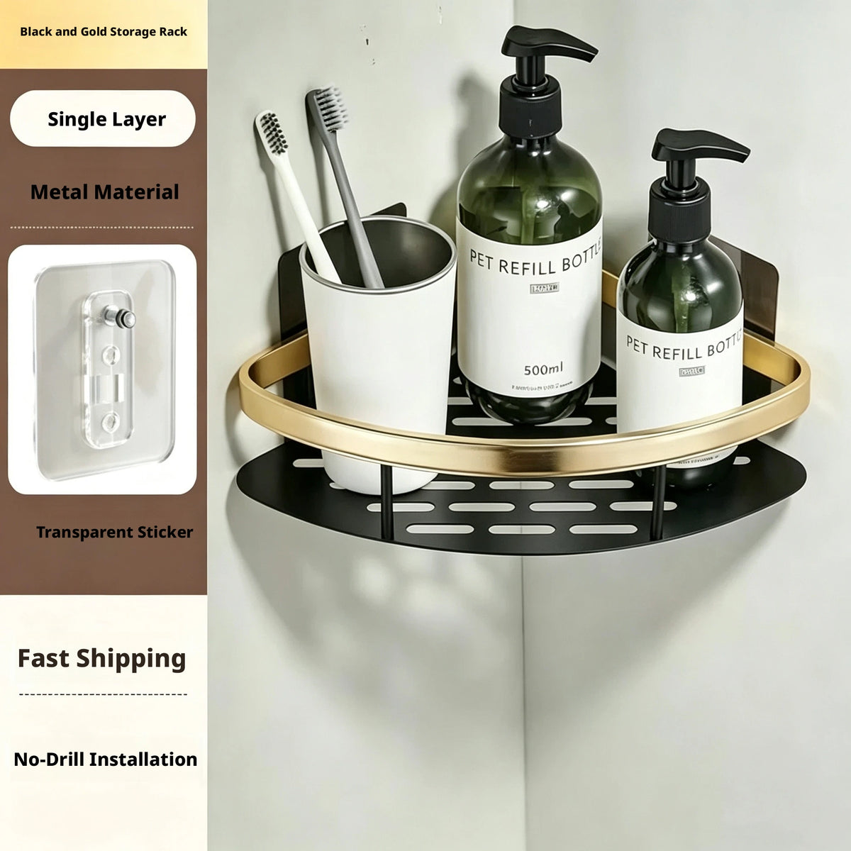 Bathroom Storage Rack, Bathroom Shelves, No-Drill Wall Mount Corner Shelf, Shower Storage Rack Holder