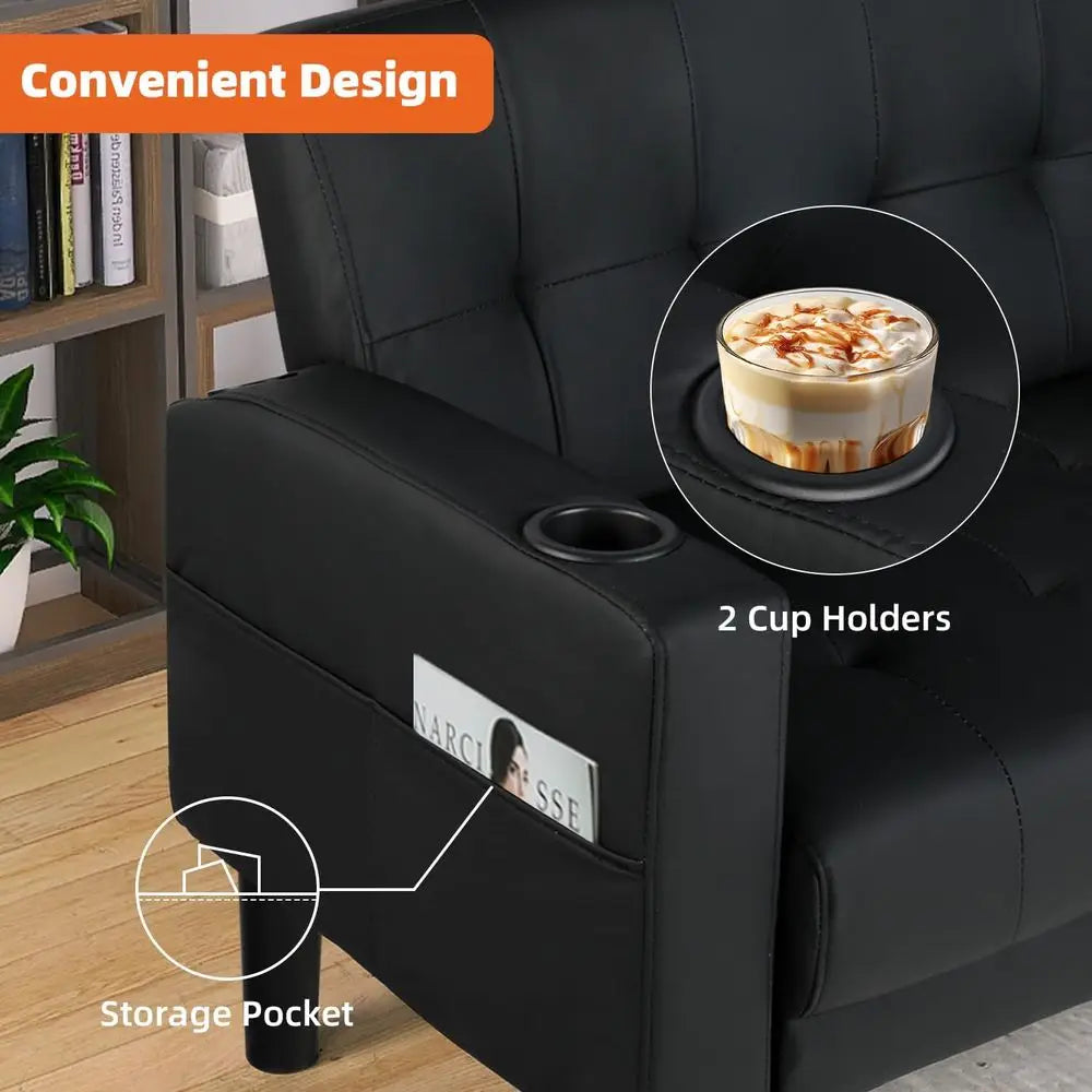 62" Loveseat Couches Upholstered Leather Love Seat Sofas Couch with 2 USB, Cup Holders
