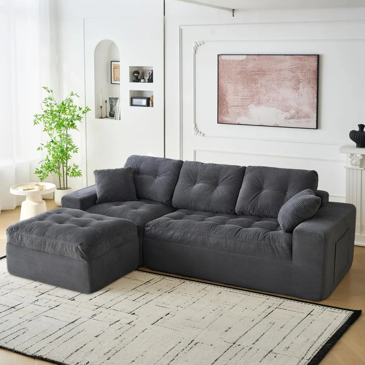 104" Modular Cloud Couch Sectional Sofa With Ottoman, Boneless L Shaped Corduroy Couch, Deep Seat, No Assembly