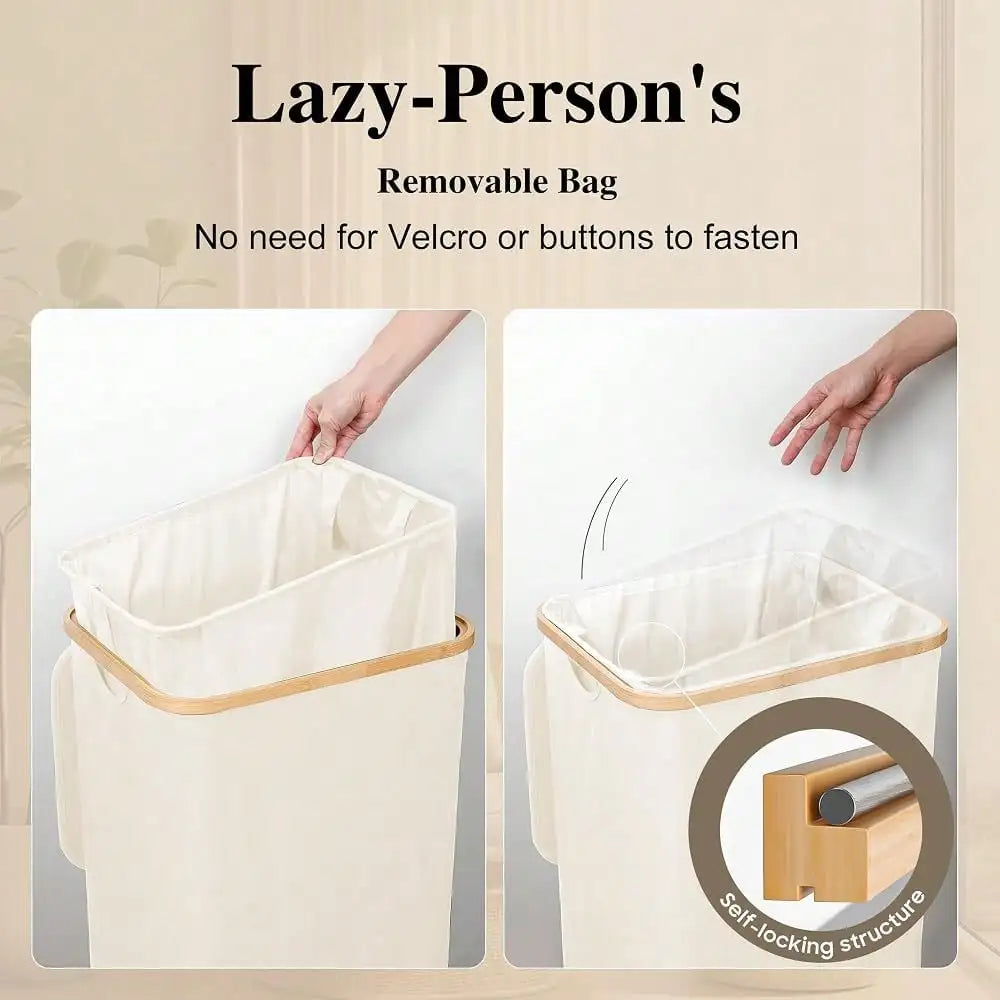 Large Laundry Hamper, 100L Waterproof Laundry Basket With Lid And Removable Bag, Collapsible Tall Clothes Hamper With Bamboo Handles For Clothes Toys In Dorm Bedroom Bathroom, Beige