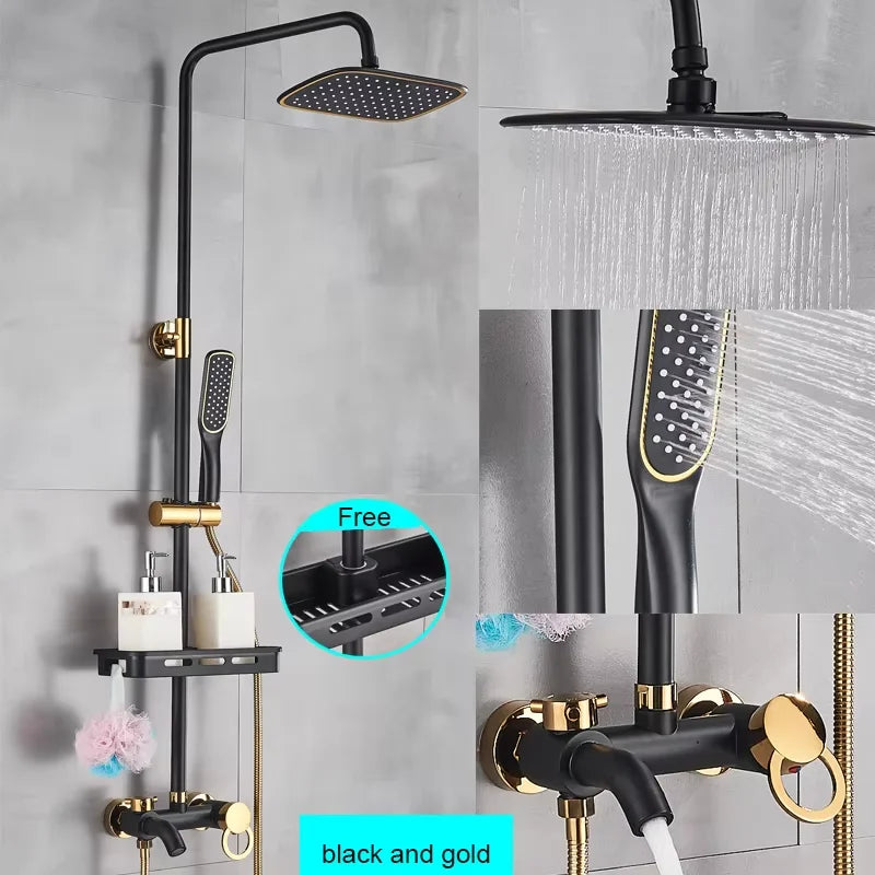 Black Smart Thermostatic Shower Faucet Set Bathroom Intelligent Rainfall Digital Mixer Tap With Rack and Bidet Bath System