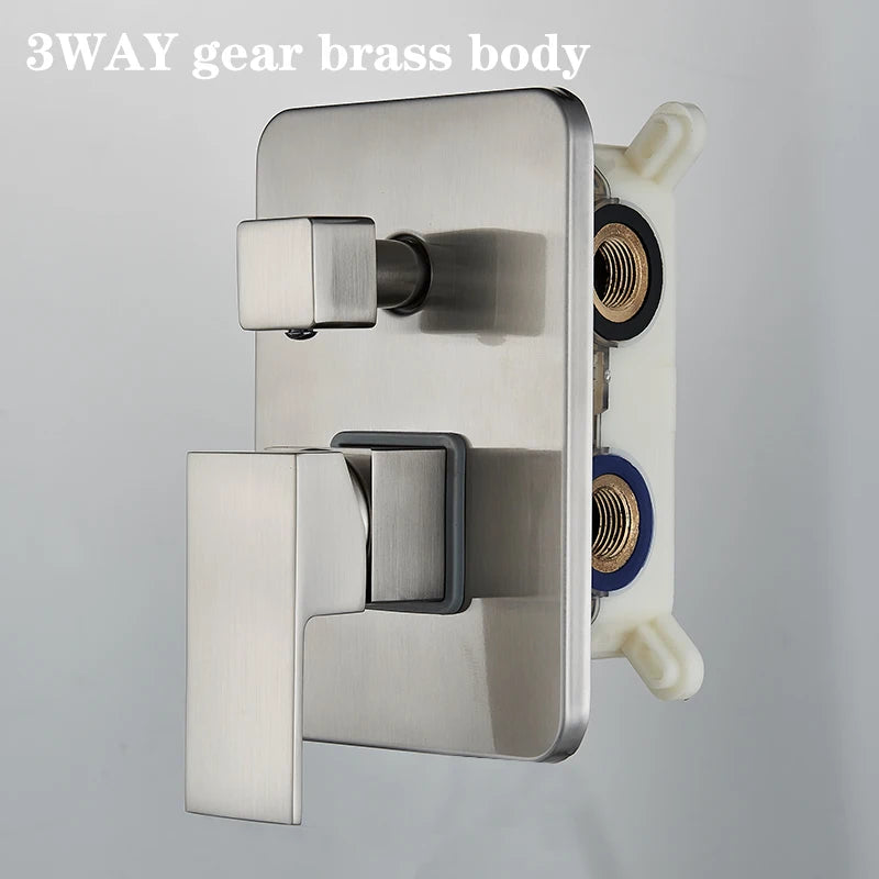 Brushed Nickel Concealed Shower Faucet Set Embedded Cartridge Faucet Rainfall Shower Head Rotate/Waterfall Bath Spout Mixer Tap