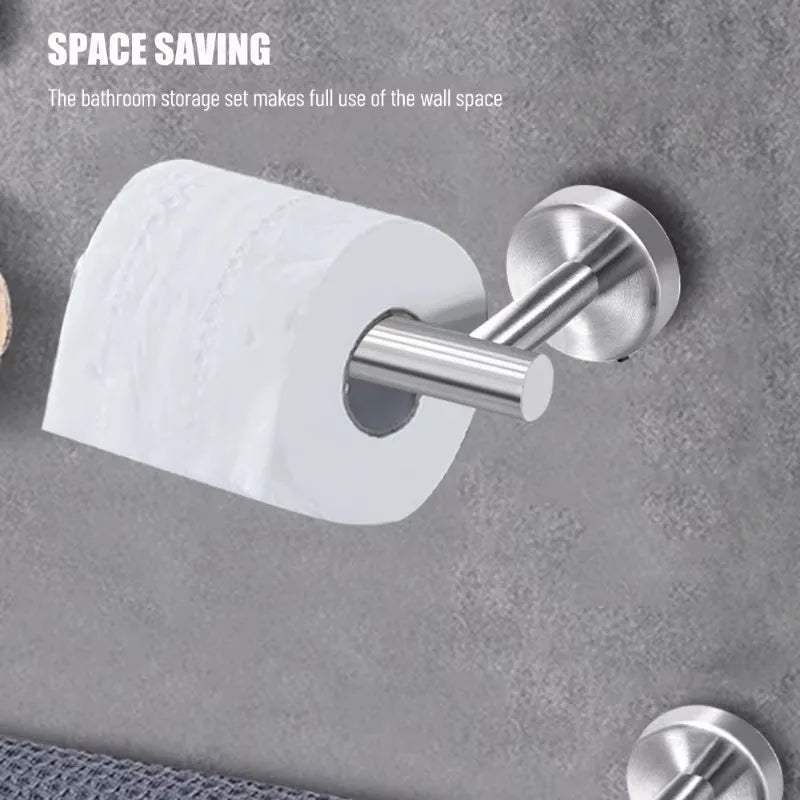1Set Stainless Steel Wall Hook Multifunctional Towel Hook Toilet Paper Holder Towel Bar Bathroom Accessories