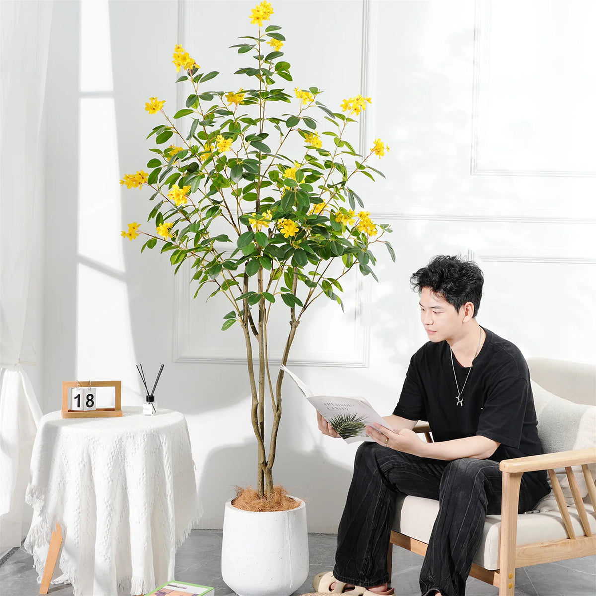 150cm Artificial Blooming Trees, Blooming Flower Decor, Trees With Blooming Flower And Leaves For DIY Garden Home Wedding Party