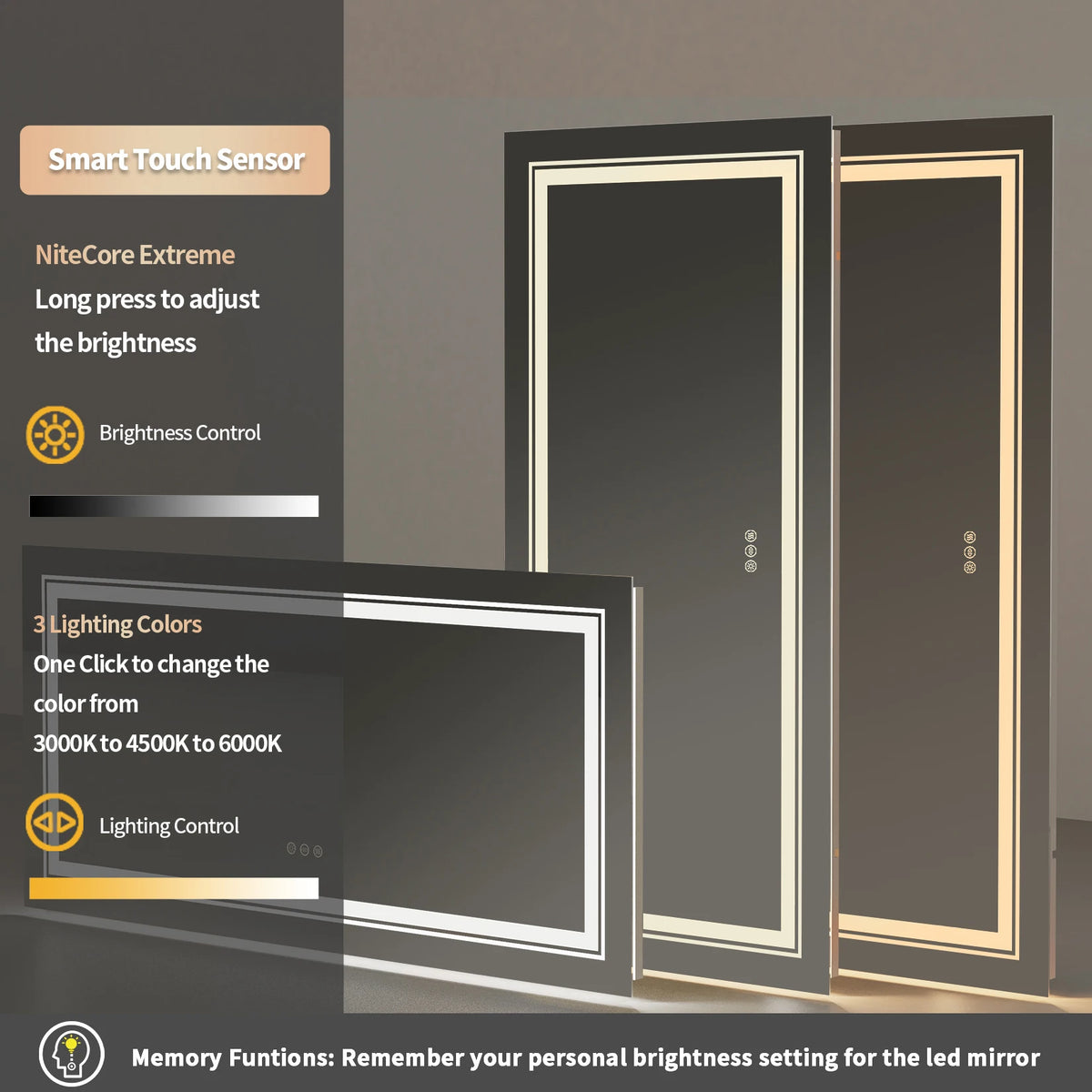 Jumbo-Large Illuminated LED Bathroom Mirror, Front and Backlit Lights, Wall Mounted, Touch Anti-fog Vanity Mirror