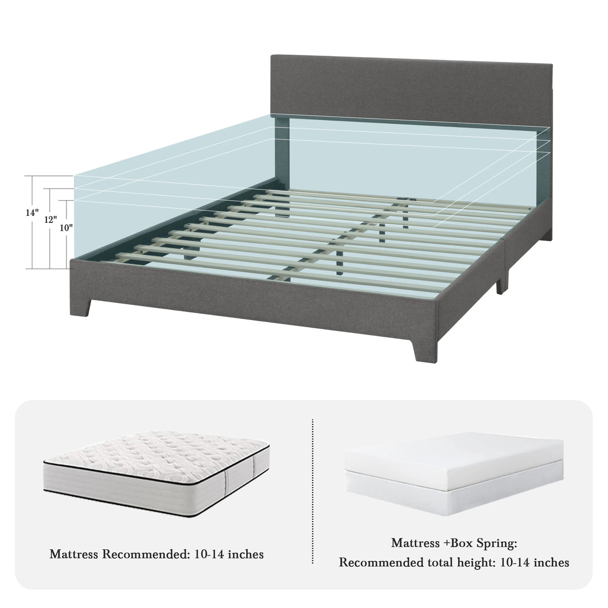 Full/Queen/King Upholstered Bed Frame with Adjustable Linen Headboard, Sturdy Wood Slats & Quiet Support