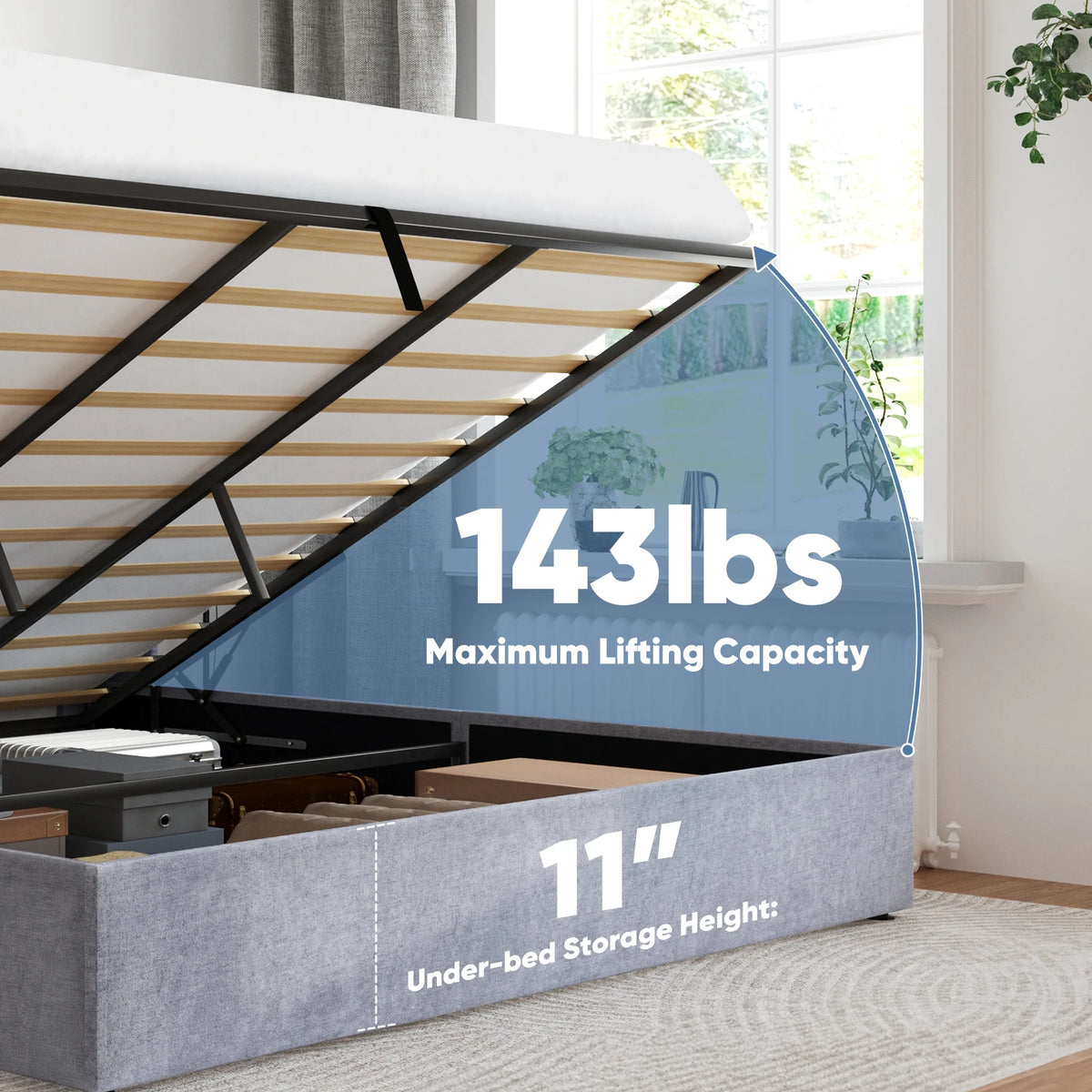 Lift Up Storage Bed Modern Upholstered Platform Bed Frame with Wingback Headboard Hydraulic Lift Storage No Box Spring Needed Easy Assembly For Bedroom