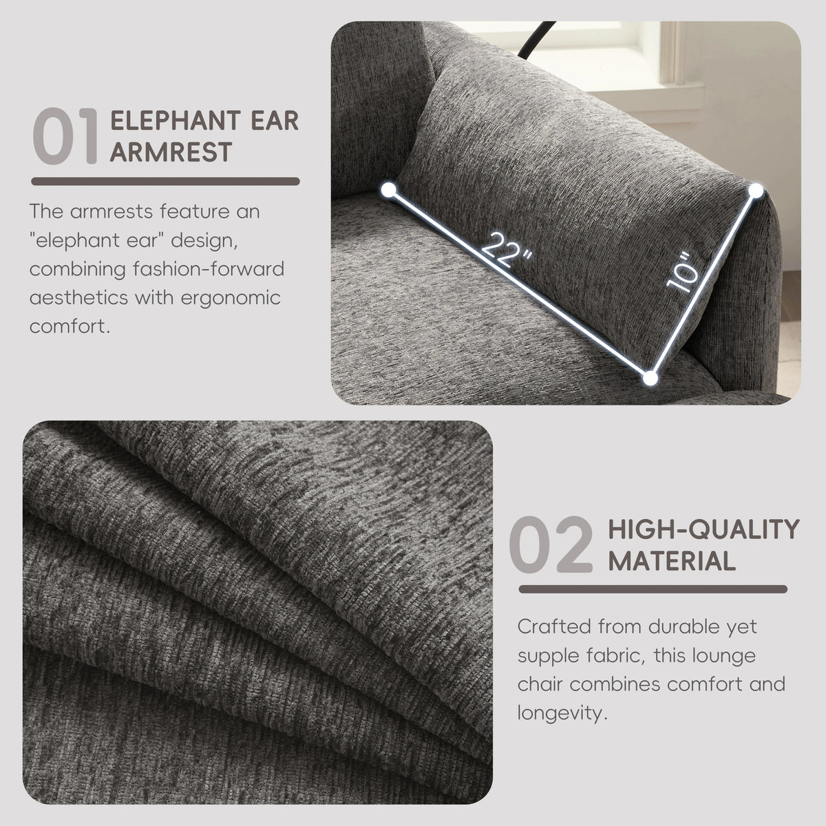 Modern Single Sofa Armchair With Storage Footstool and Adjustable Phone Holder Suitable for Living Room Bedroom Apartment Small Space and Home Office