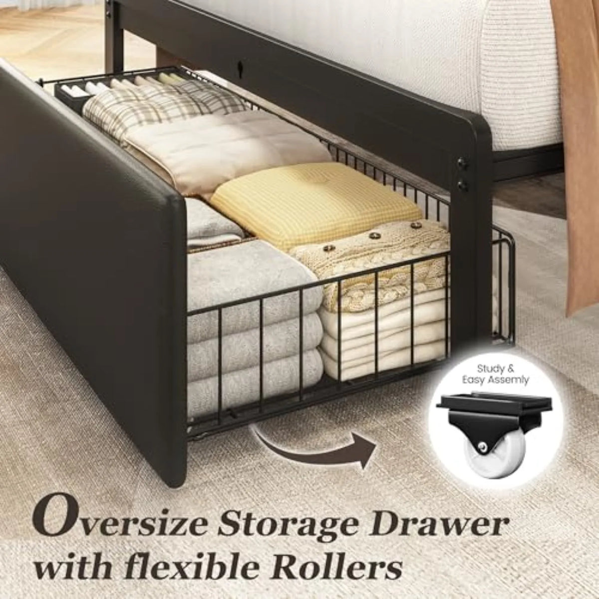Twin Upholstered Button Tufted Bed Frame with Storage Drawer and Charging Station for Bedroom