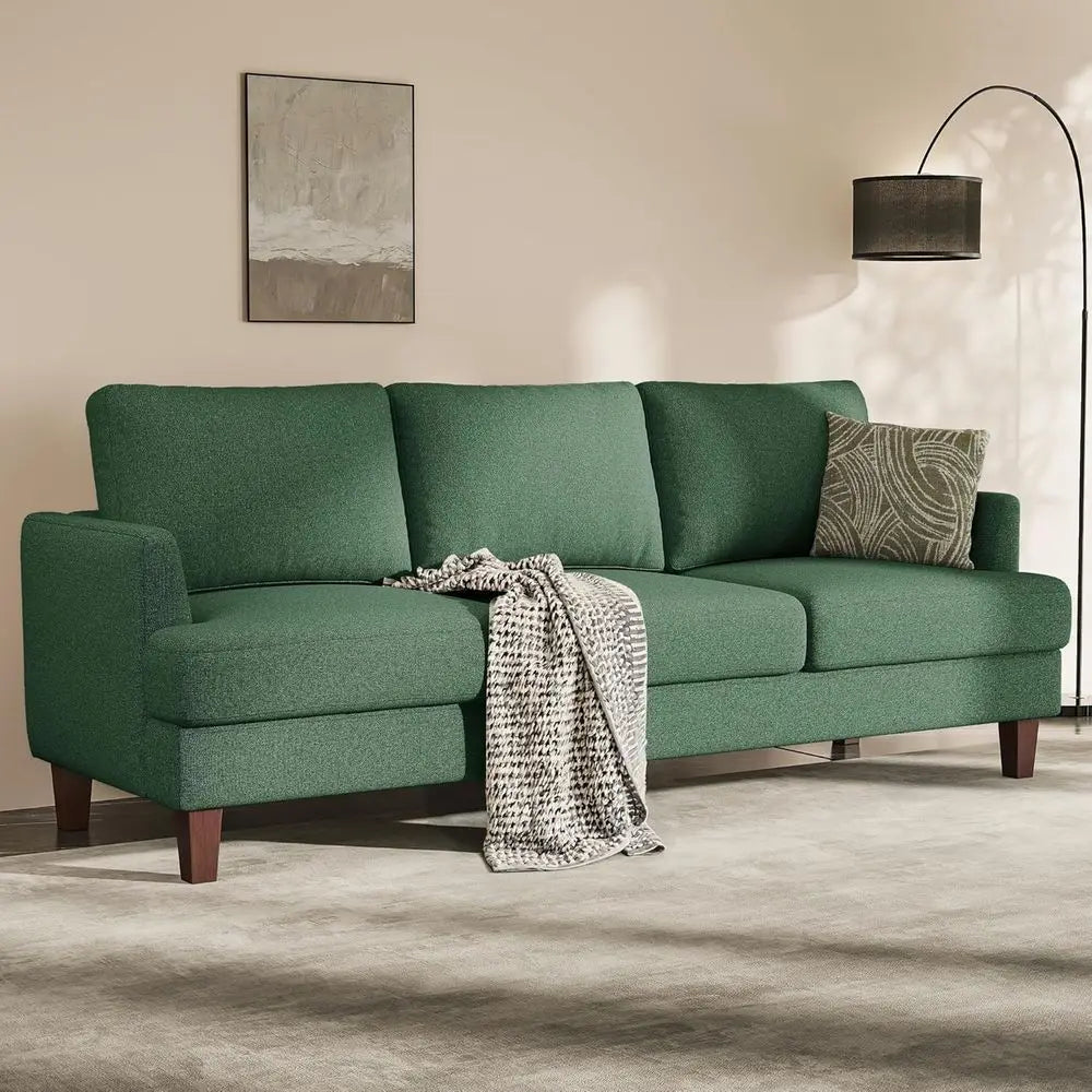 Green 3 Seater Century Sofa, 89" Upholstered Couch with Deep Seats, Armrests, Comfy Furniture or Living Room