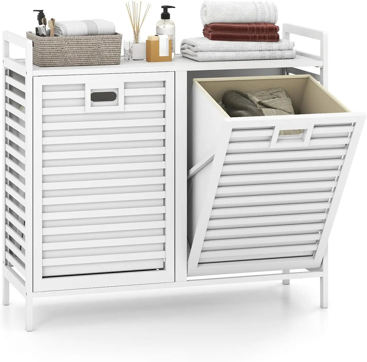 Bamboo Tilt Out Laundry Hamper Cabinet, Wicker Laundry Sorter