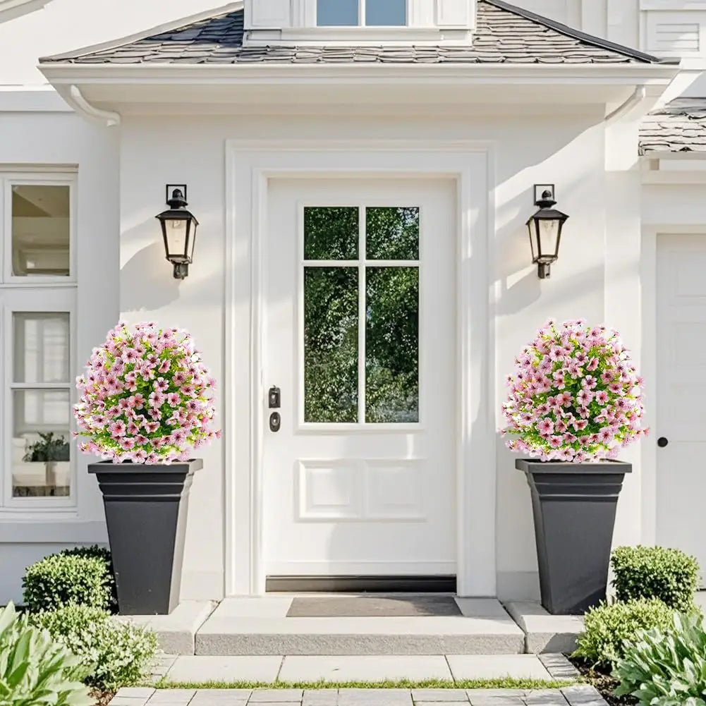 Artificial Flowers with Ground Stakes for Outdoors 2pcs UV Resistant Faux Topiary Ball Plants for Garden Porch Patio Yard Decor Planters And Landscaping