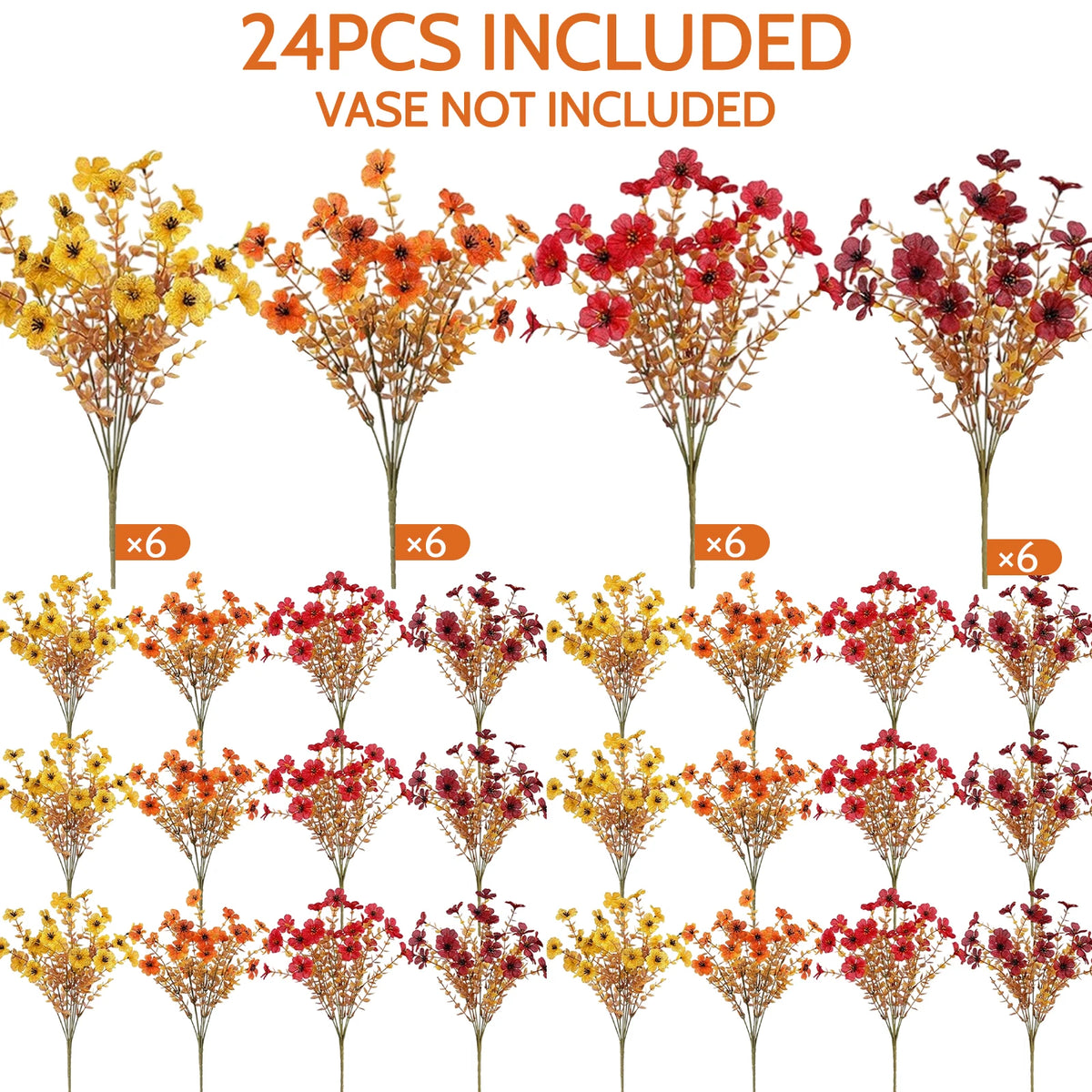 Artificial Fall Flowers, Fake Autumn Floral Stems Orange Yellow Silk Flower Bouquet, Thanksgiving Harvest Decorations for Home Table Vase, Wedding Party Decoration Flowers