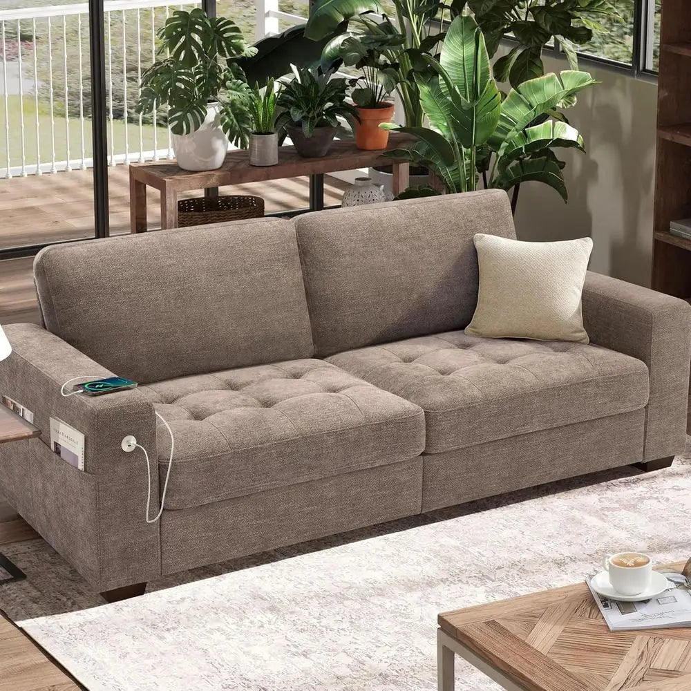 Sofa or Living Room, Comfy Sofa with Medium Firm Seat Cushion, Removable Cover, Wide Armrest ,USB/Type-C Port ,Chenille Fabric Couch
