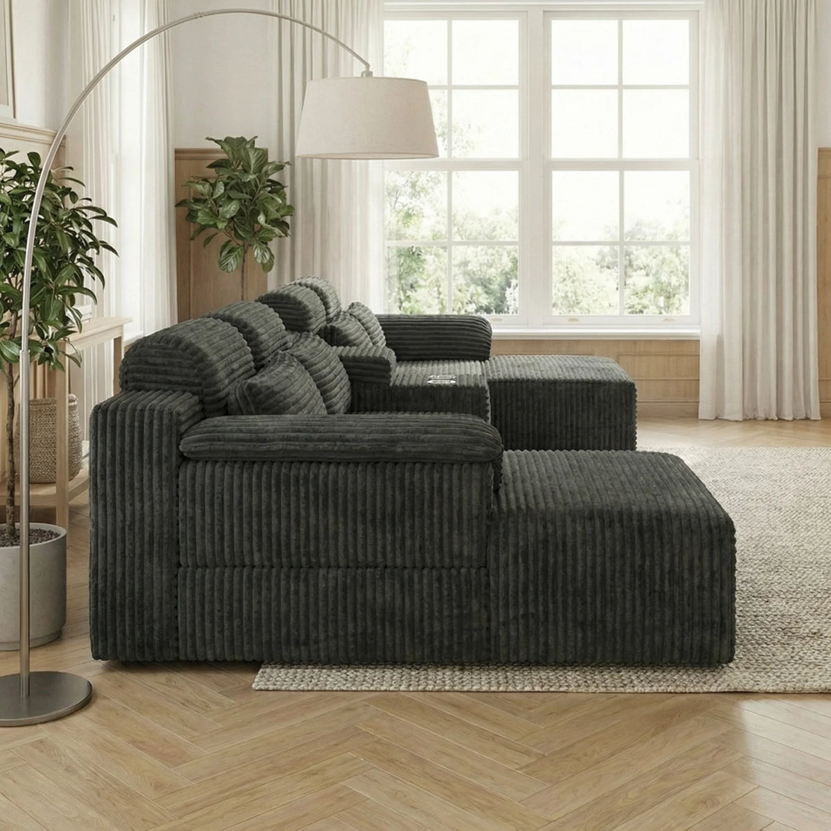147" Luxury Cloud U-Shaped Sectional Couch, No Assembly Convertible Corduroy Modular Sofa Bed For Living Room, Home Theater, Villa, Apartment & Study