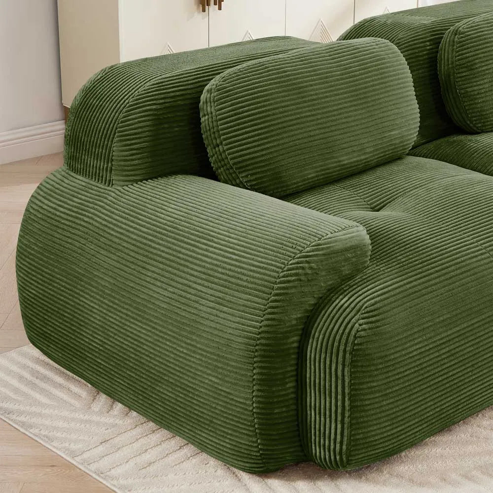 82" Loveseat Sofa in Luxury Corduroy Fabric, Modular 2-Seat Couch with Curved Armrests and Non-Slip Base, No assembly required, High-Resilience Sponge for Living Room Bedroom, Olive Green