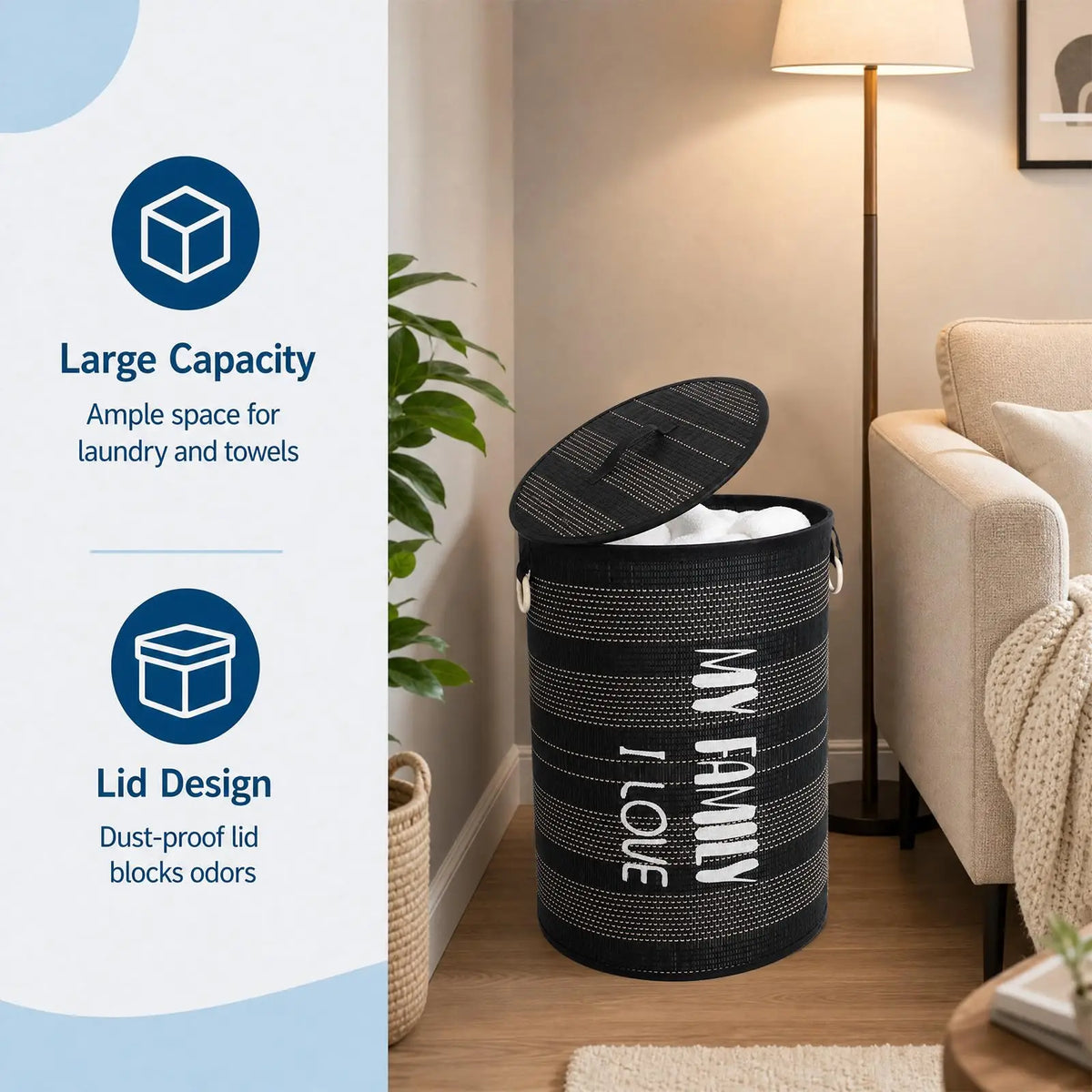 Laundry Hamper With Lid 22 Gallon 100L Foldable Laundry Basket Reinforced Handles Unique Modern Design Fabric Edging For Bedroom Bathroom Laundry Room