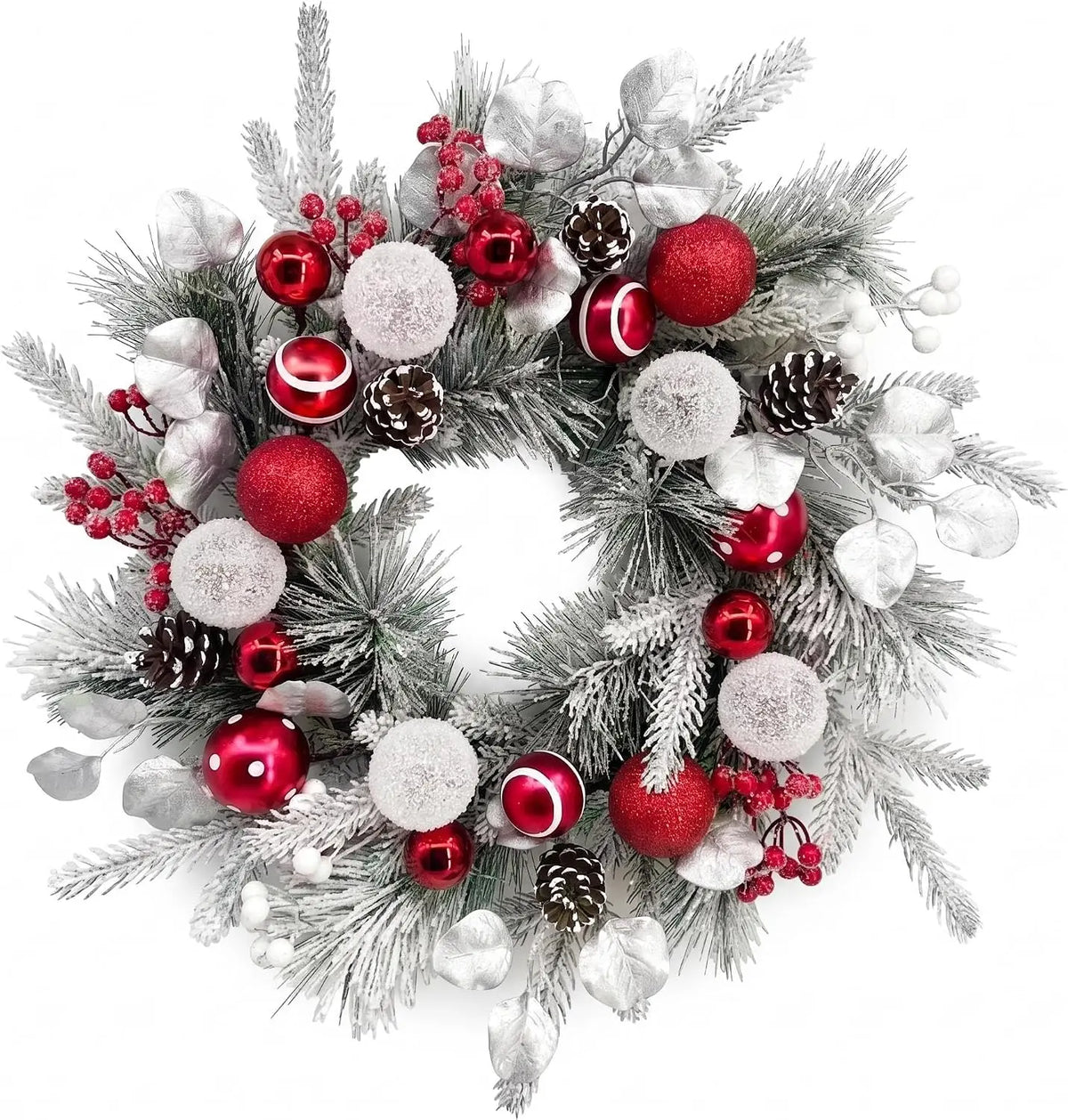 24inch Christmas Wreath Velvet Ball 20 Heads 8-Function Lights Timer LED PVC Simulated Retro Style Home Decoration, Suitable for: Front Door, Window Wall Decor Wreath Velvet Ball 20 Heads 8-Function Lights Timer LED PVC