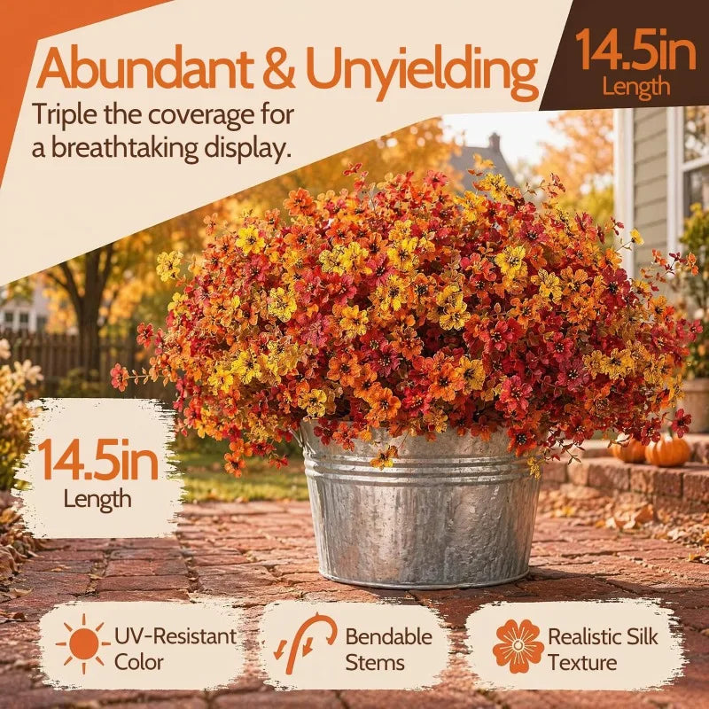 Artificial Fall Flowers, Fake Autumn Floral Stems Orange Yellow Silk Flower Bouquet, Thanksgiving Harvest Decorations for Home Table Vase, Wedding Party Decoration Flowers