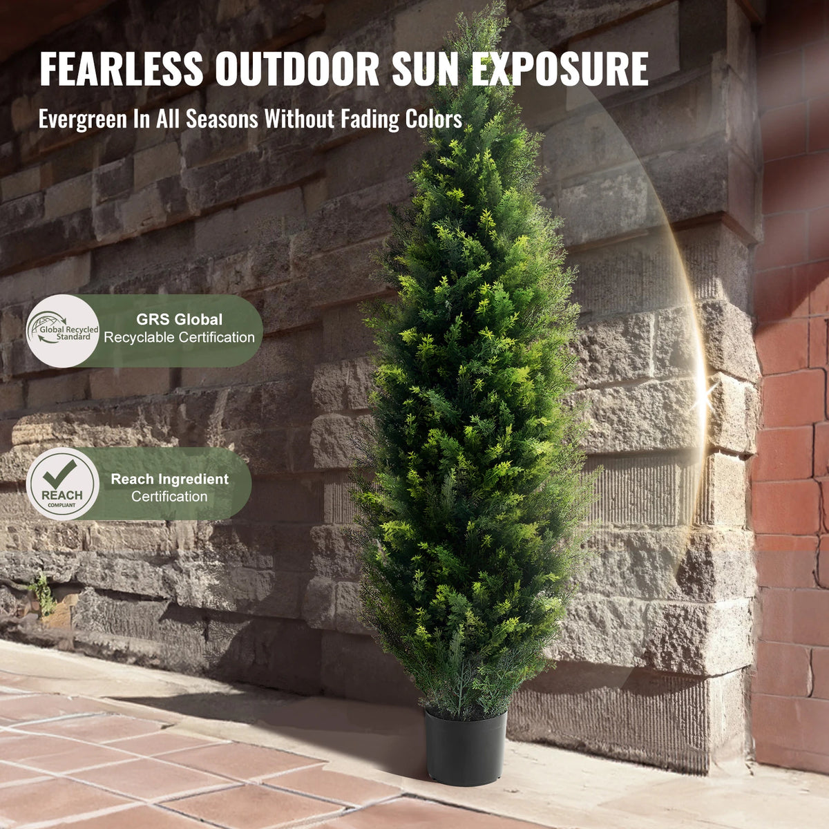 Artificial Cedar Topiary Tree, 48 inch Tall (2 Pieces), with Extra Leaves & Pot Faux Evergreen Fake Pine Cypress Trees