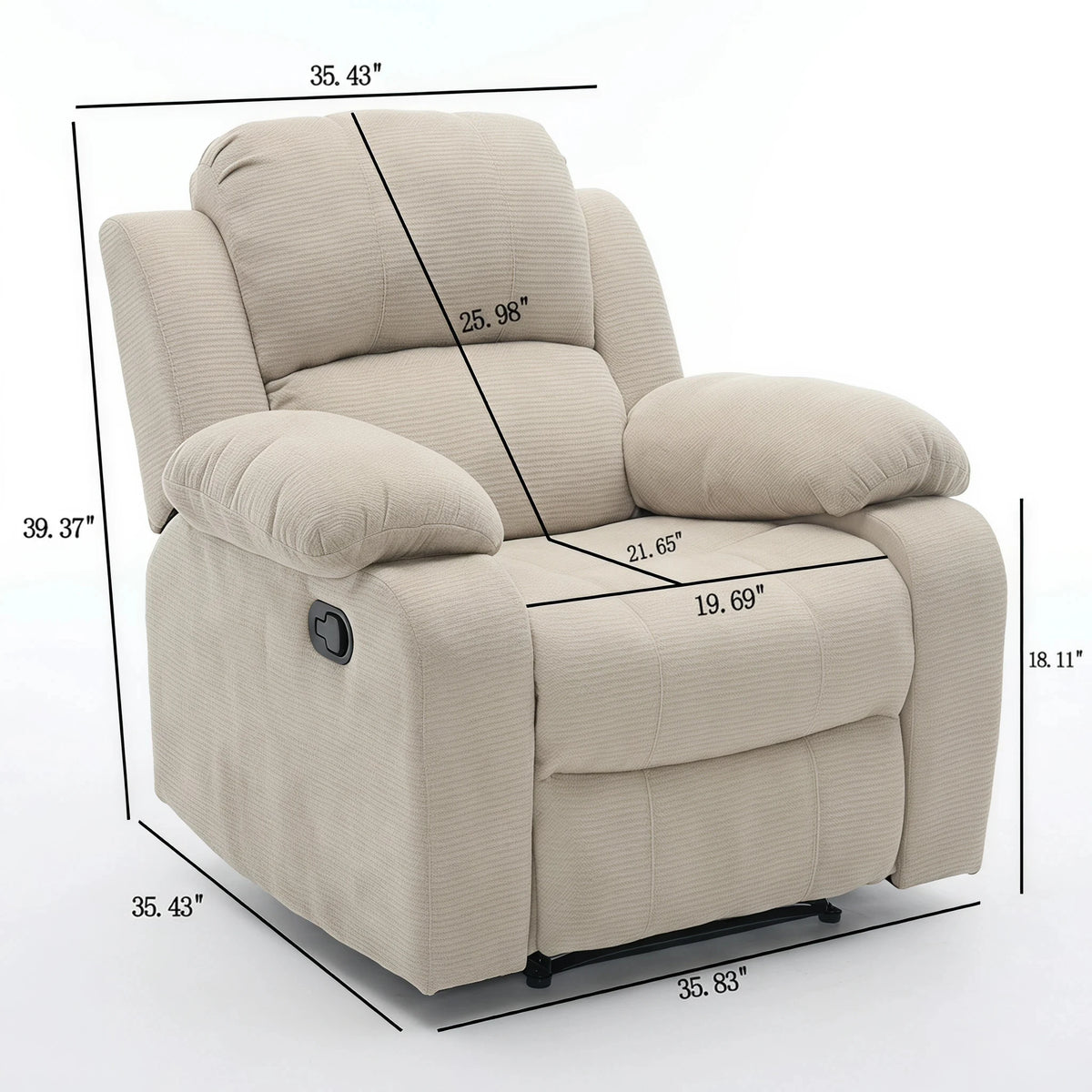 35.43-Inch Manual Armchair With Adjustable Backrest and Telescopic Footrest Single-Person Lounge Chair Equipped With Armrests for Living Room Bedroom Home Theater Children's Room and Apartment