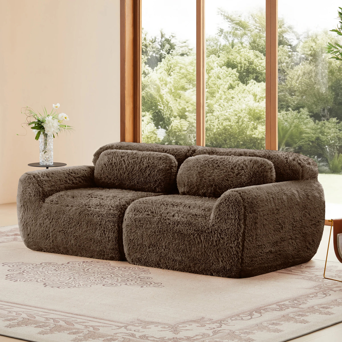2-Seater Modular Sectional Sofa, 40" Plush Fabric Couch with Non-Slip Base, 32D High Density Sponge No Assembly Required with Throw Pillows for Living Room, Gray