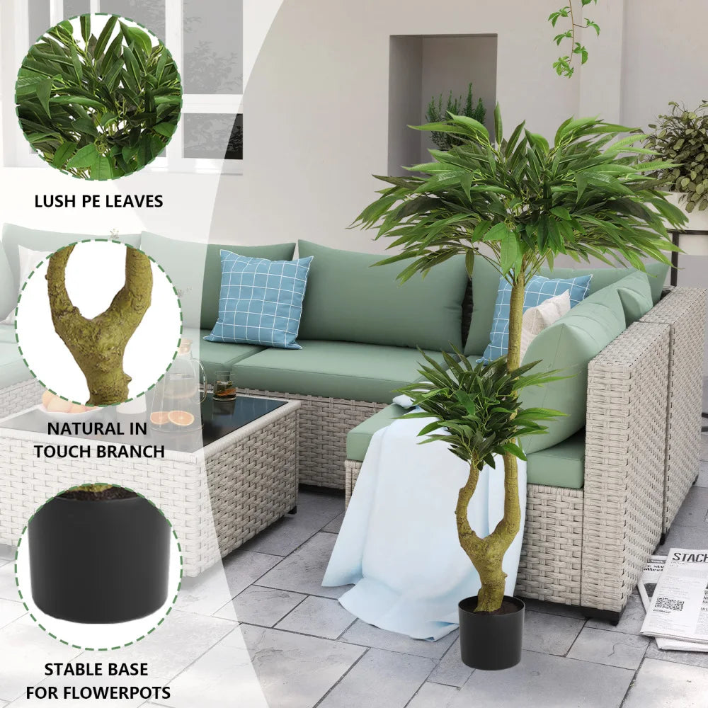 5FT Artificial Willow Tree Tall Fake Potted Plant Faux Green Silk Tree with Black Plastic Pot for Indoor Home Office Living Room Bedroom Decoration, 1pc/set