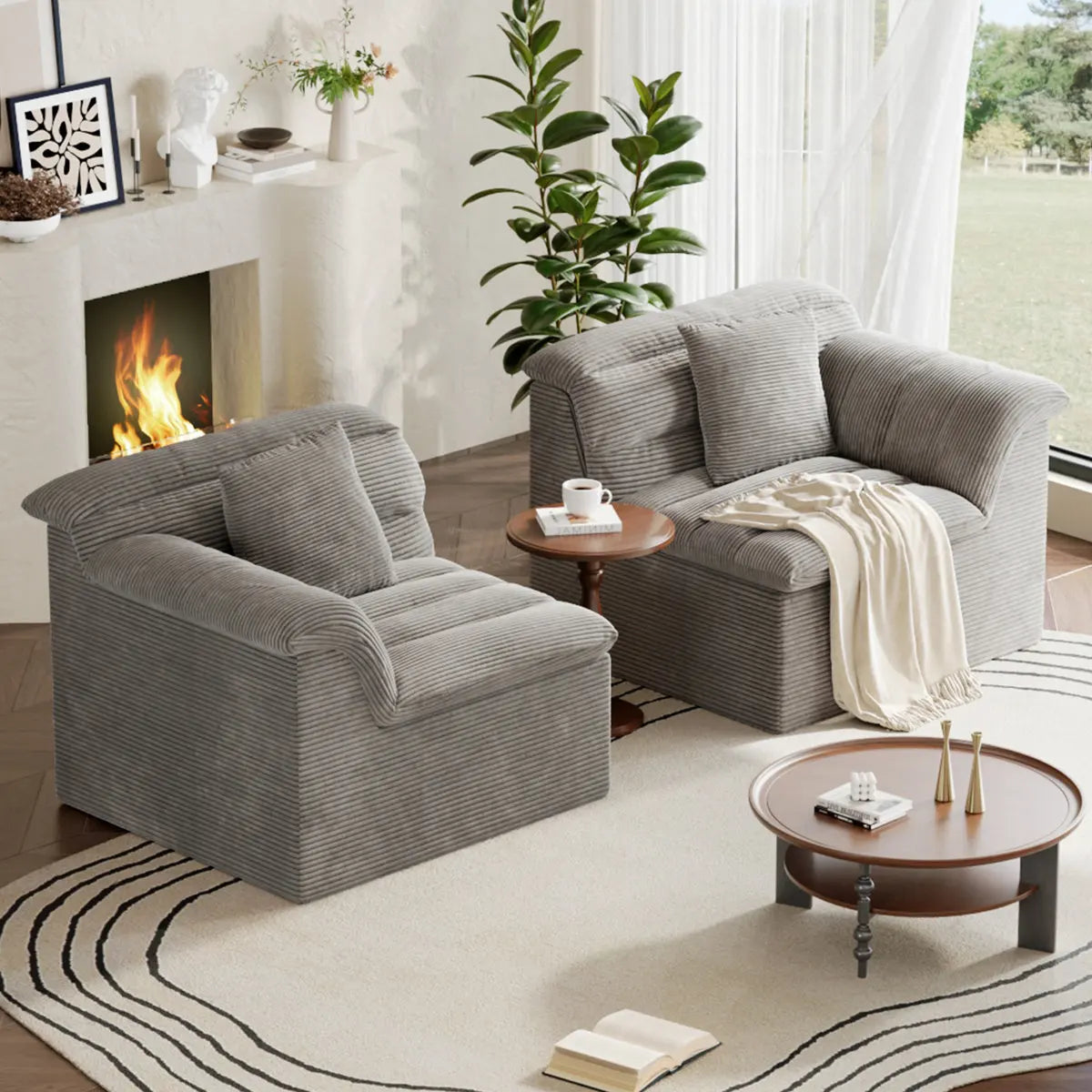 81" Loveseat Sofa with Deep Seat, Corduroy Boneless Couch for Living Room, Office, No-Assembly Required, Blue, Black, Gray