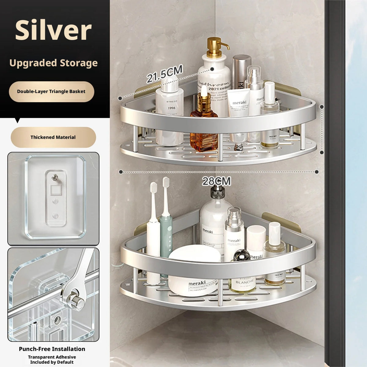 Bathroom Storage Rack, Bathroom Shelves, No-Drill Wall Mount Corner Shelf, Shower Storage Rack Holder