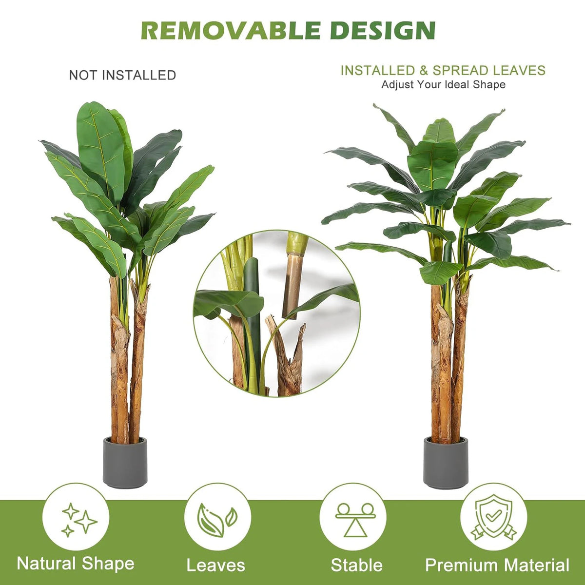 5FT/6FT Artificial Banana Tree,Tall Faux Tropical Plant in Grey Planter, Lifelike Fake Banana Tree for Home Office Living Room Entryway Patio