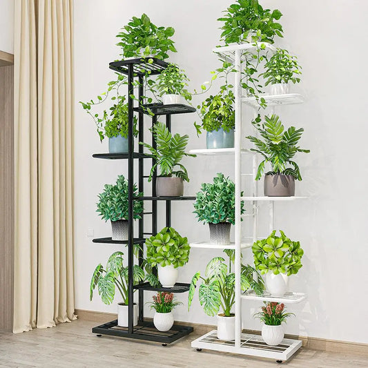 8 Tiers Metal Plant Stand, Indoor Outdoor 9 Potted Plant Holders, Tiered Plant Shelf, Metal Flower Display Rack For Garden