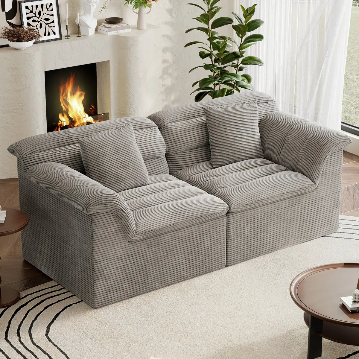81" Loveseat Sofa with Deep Seat, Corduroy Boneless Couch for Living Room, Office, No-Assembly Required, Blue, Black, Gray