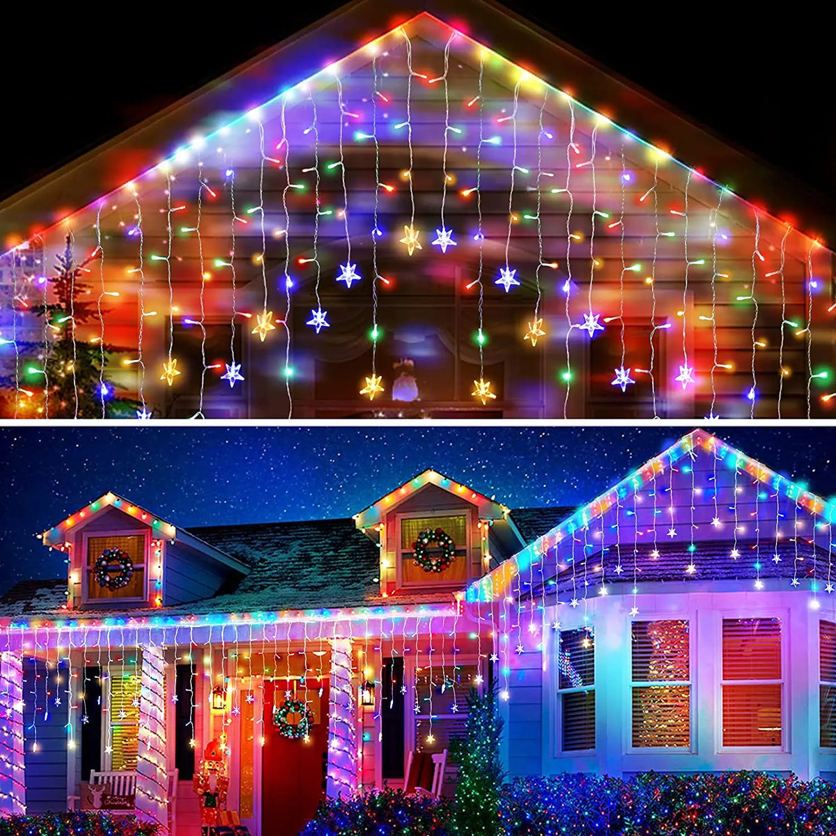 Star Garland Christmas Lights Outdoor 2026 Led Icicle Curtain Garlands 20m EU/US Plug Waterproof IP44 New Year House Decors