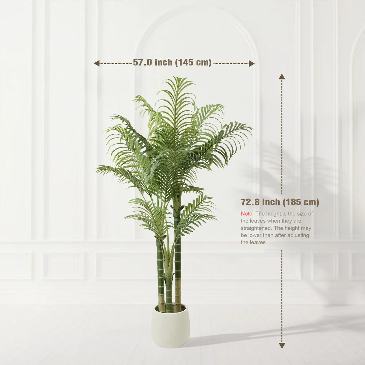 4/5/6FT Artificial Areca Palm Tree with White Pot, 3-Trunk Faux Tropical Palm Plant, Realistic Indoor Fake Tree for Home Office Living Room Decor