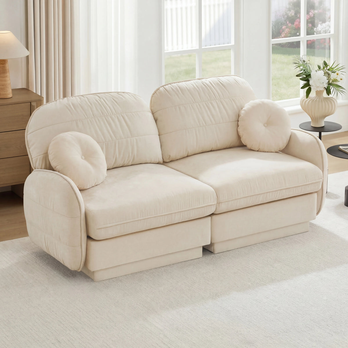 Chenille Loveseat Sofa 2-Seater Cloud Sofa with Round Pillows, Deep Seat Sofa Couch For Living Room