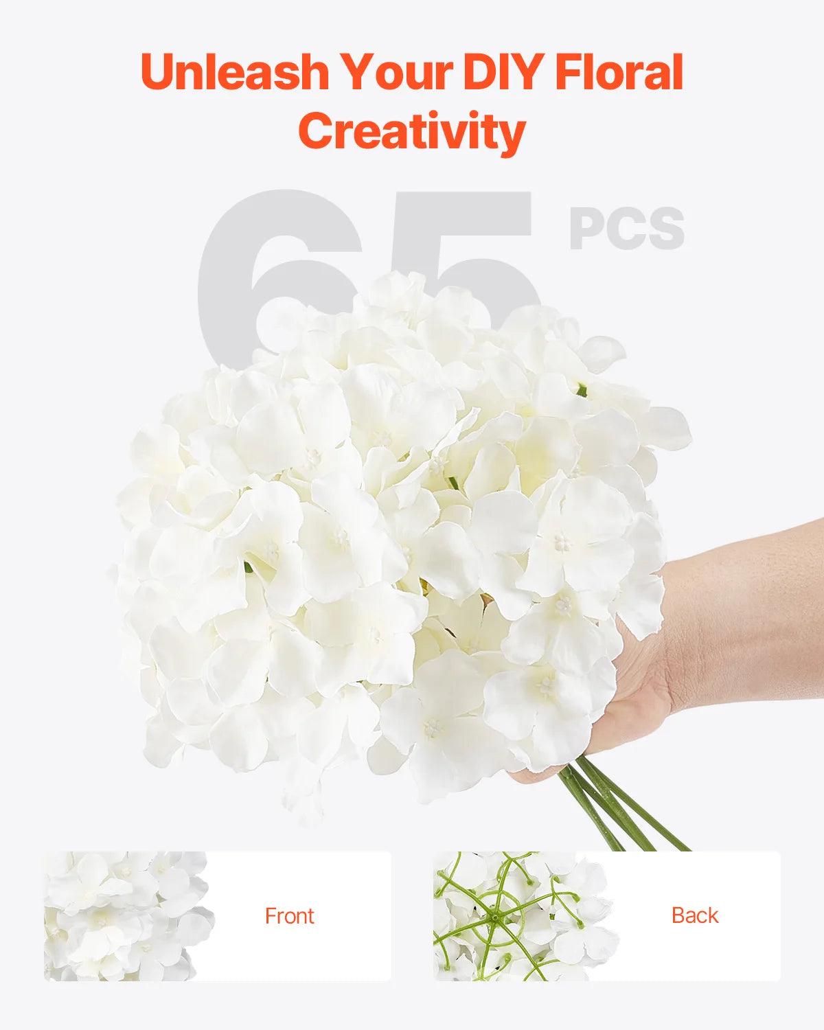 Artificial Flowers Real Looking White Silk Fake Hydrangea Bulk Faux Bridal Shower with Stem for DIY Wedding Bouquets