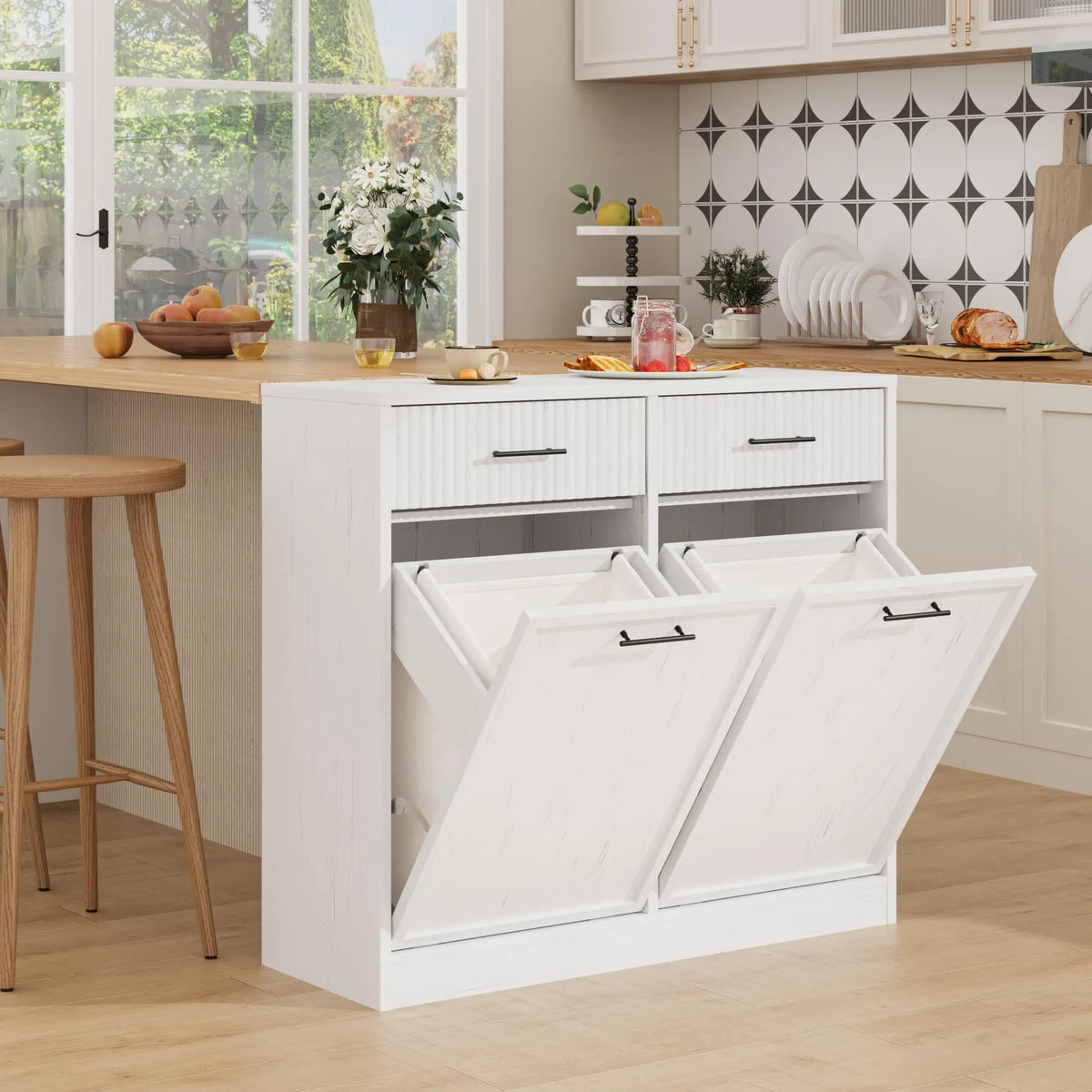 Tilt Out Laundry Hamper Cabinet With Drawer And Baskets Wooden Laundry Basket For Bathroom Laundry Room Bedroom