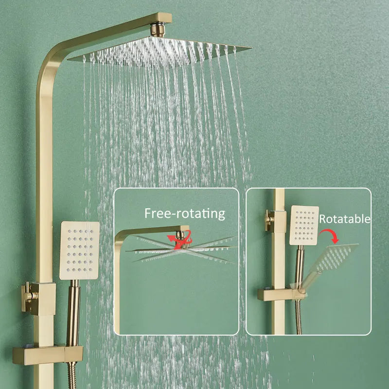 Brushed Gold Bathroom Shower Faucet Set Brass Bath Faucet Rainfall Shower Head Wall Mounted Bathtub Shower Mixer Tap System