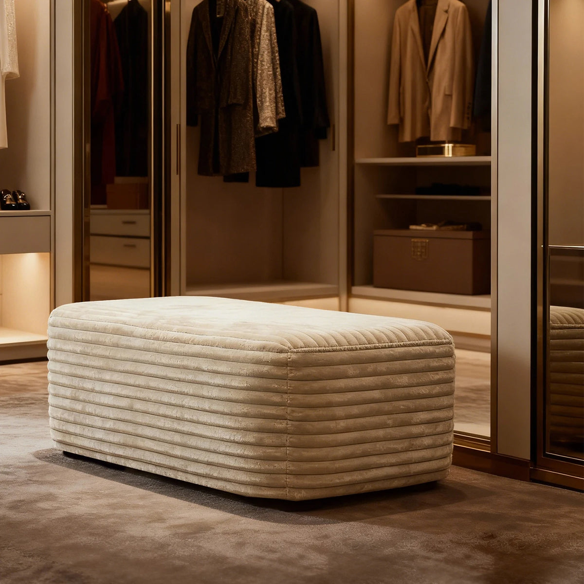 Plush Ottoman Sofa Bench Upholstered Cloud Ottoman Comfortable Supportive Modular Sectional Couch for Living Room Beige