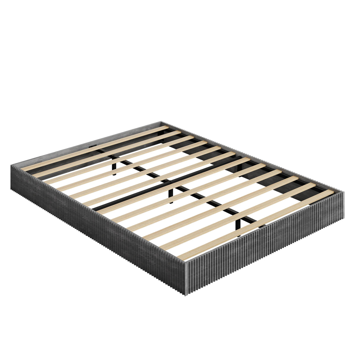 Minimalist Fluted Wood Platform Bed Frame – Low Profile, Noise-Free, Easy Assembly, No Box Spring Needed – Modern Bedroom Furniture – Walnut or Cream Finish – Full/Queen/King