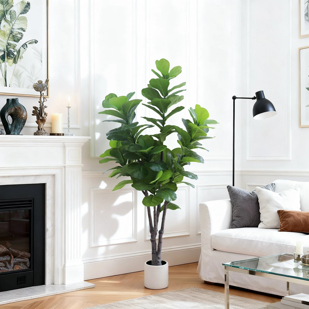 Lifelike Artificial Fiddle Leaf Fig Tree 6FT with Tall Exquisite Planter Faux Ficus Lyrata Fake Floor Plant with Lifelike Leaves& Pebbles, for Outdoor Indoor Home Office, Living Room Decor