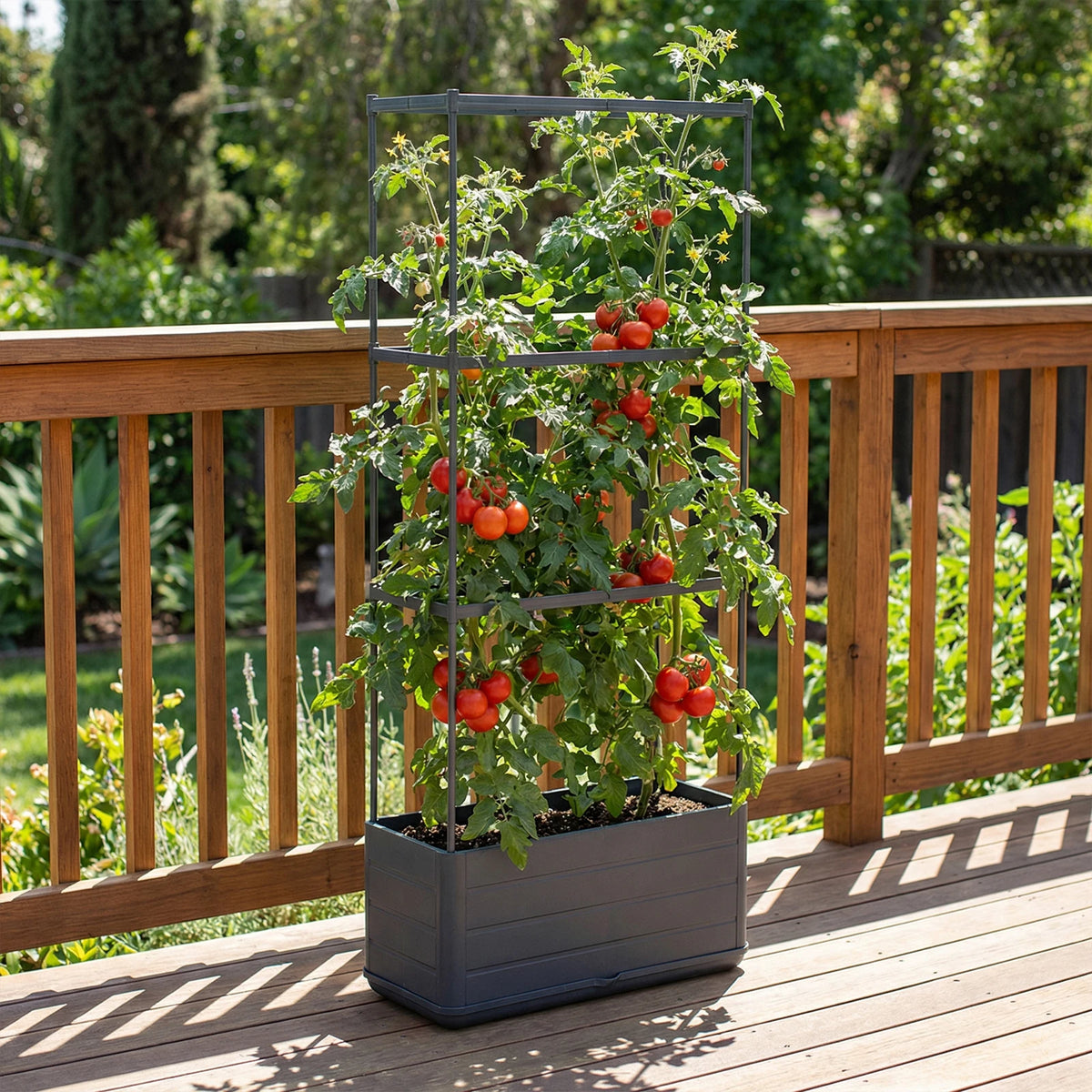 Raised Garden Bed Planter Box with Trellis Self-Watering Plant Support Planter for Climbing Vegetables Plants Outdoor Patio
