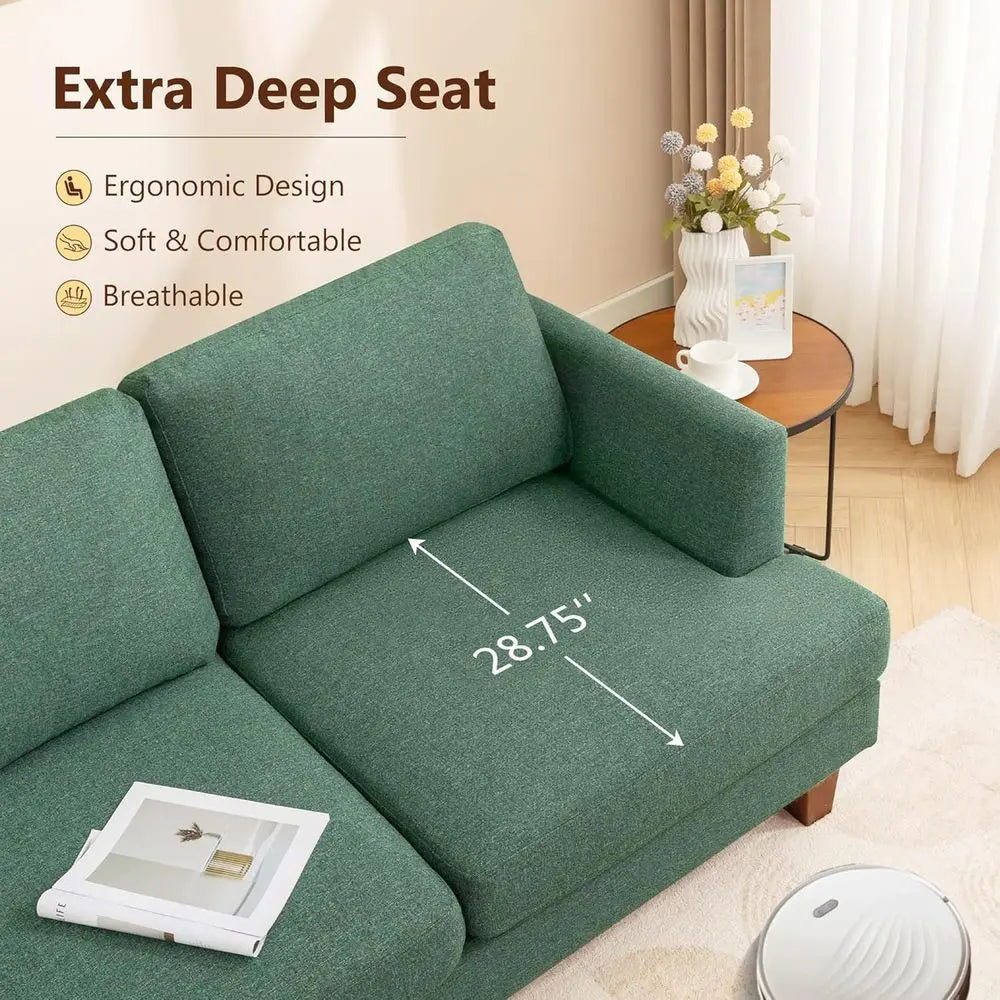 Green 3 Seater Century Sofa, 89" Upholstered Couch with Deep Seats, Armrests, Comfy Furniture or Living Room