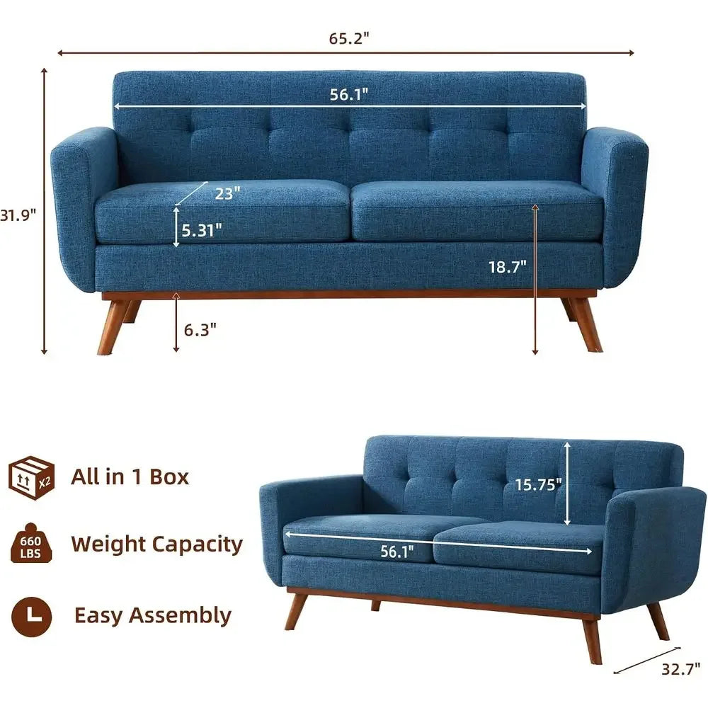 65.2" W Loveseat Soa, Century ern Decor Love Seat Couches or Living Room, Button Tuted Upholstered urniture, Solid & Easy to Ins