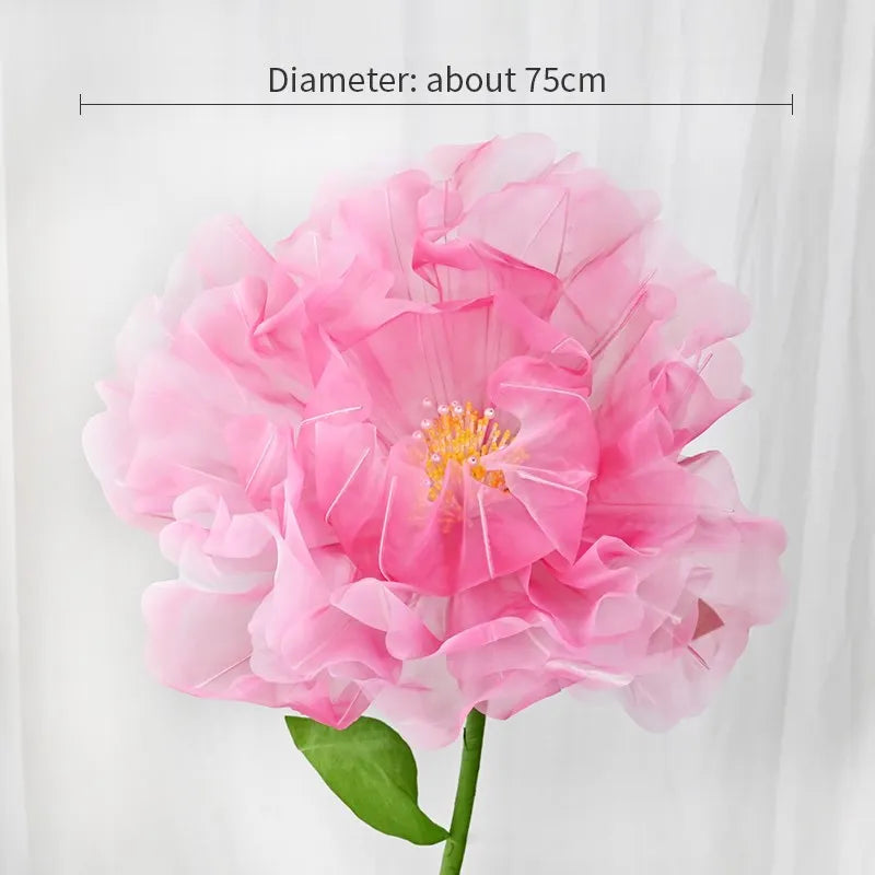 Artificial Realistic Silk Poppy Pink Large Flower Head Home Party Decoration Layered Fluffy Petals Floor Display Fake Flowers 